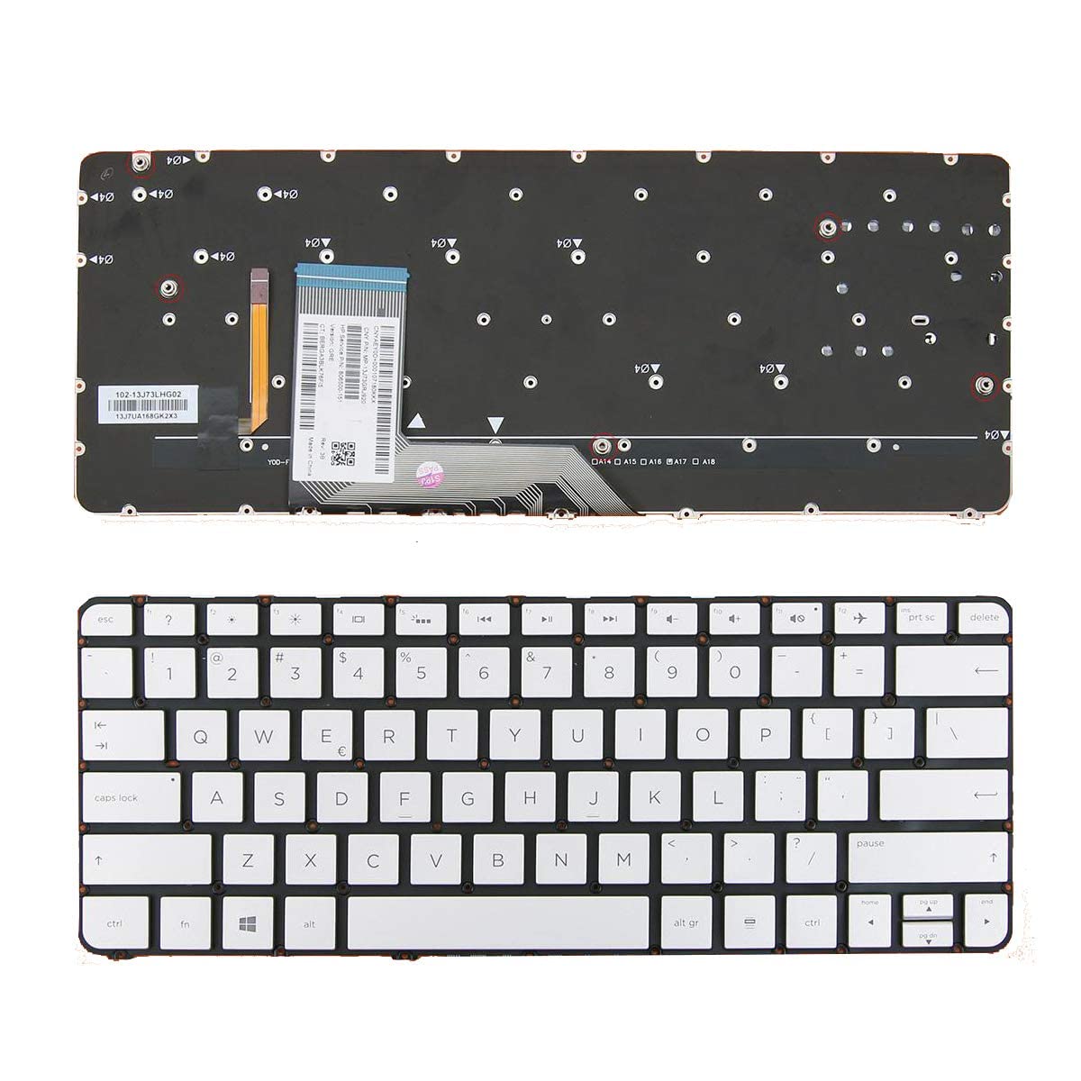 Laptop Keyboard for HP Spectre x360 13-4000 13-4100 13-4200 Silver (Without Frame, Backlit) US MP-13J73CHJ9202